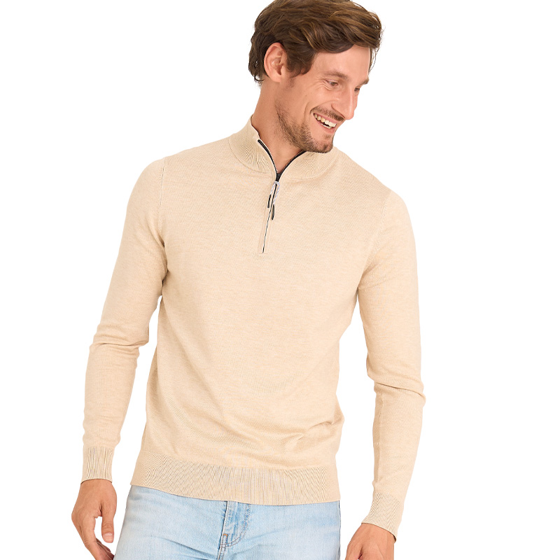 Koop Mario Russo Half Zip Sweater - Beige - L - 8720955000512