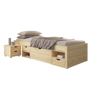Inter Link Bedframe Claas of Till inclusief 2 nachtkastjes en lattenbodem (Natuur - Claas, 90 x 200 cm) (3015187501537)
