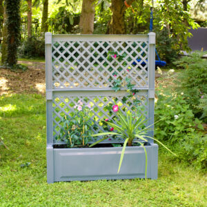 KHW bloembak met centraal trellis, L 100 cm, 110 liter, kunststof (Grijs) (4013351471029)