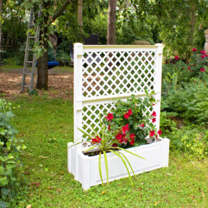 KHW bloembak met centraal trellis, L 100 cm, 110 liter, kunststof (Wit) (4013351471012)