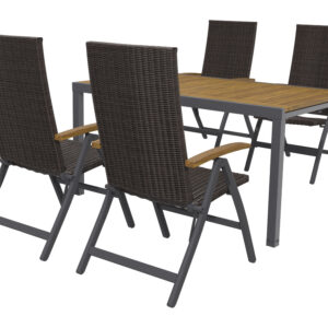 LIVARNO HOME Vlechtwerk-set Valencia, 5-delig - Uitschuifbare tafel & 4 tuinstoelen met verstelbare rugleuning. (4052916323236)