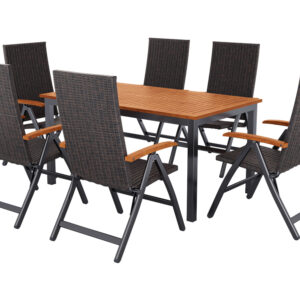 LIVARNO Vlechtwerk-set Valencia, 7-delig - Standaard tafel & 6 standenstoelen. (4054599131153)