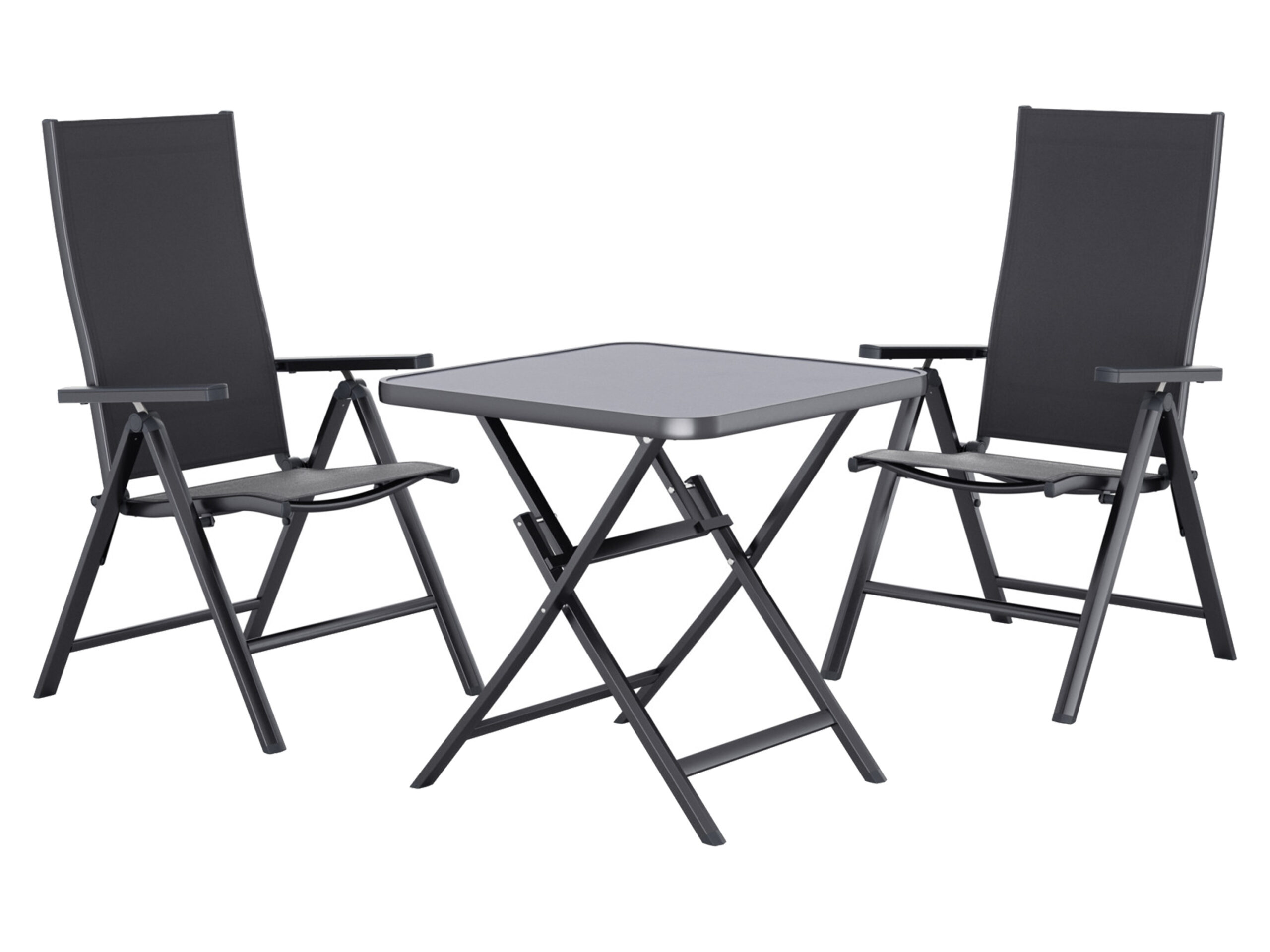 LIVARNO Alu-Set Houston, 3-delig - Klaptafel & 2 klapstoelen, antraciet. (4054599124117)
