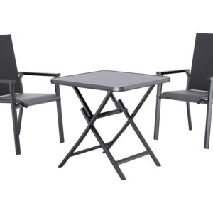 LIVARNO Alu-Set Houston, 3-delig - Klaptafel & 2 stapelbare stoelen, antraciet. (4054599125176)