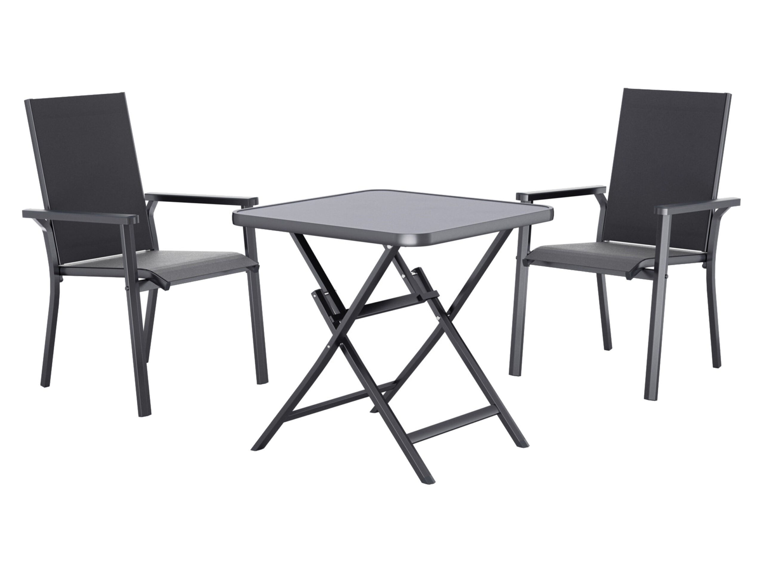 LIVARNO Alu-Set Houston, 3-delig - Klaptafel & 2 stapelbare stoelen, antraciet. (4054599125176)