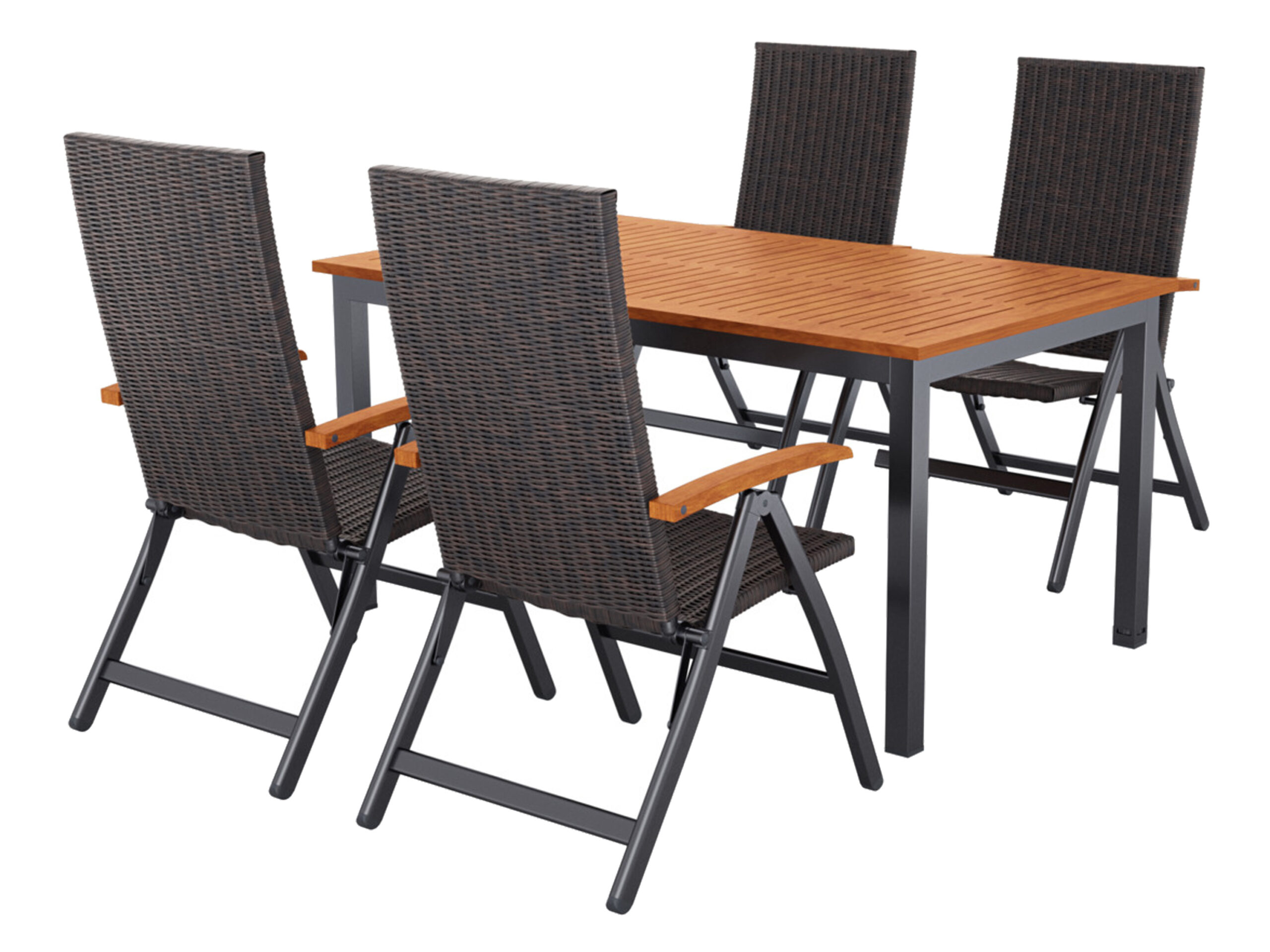LIVARNO Vlechtwerk-set Valencia, 5-delig - Standaardtafel & 4 standenstoelen. (4054599131153)