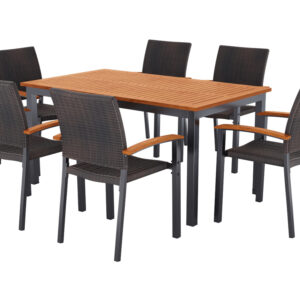 LIVARNO Wicker set Valencia, 7-delig - Standaard tafel & 6 stapelbare stoelen. (4054599131177)