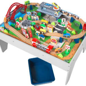 LUPILU Houten treinset speeltafel, 100-delig (4054599437569)
